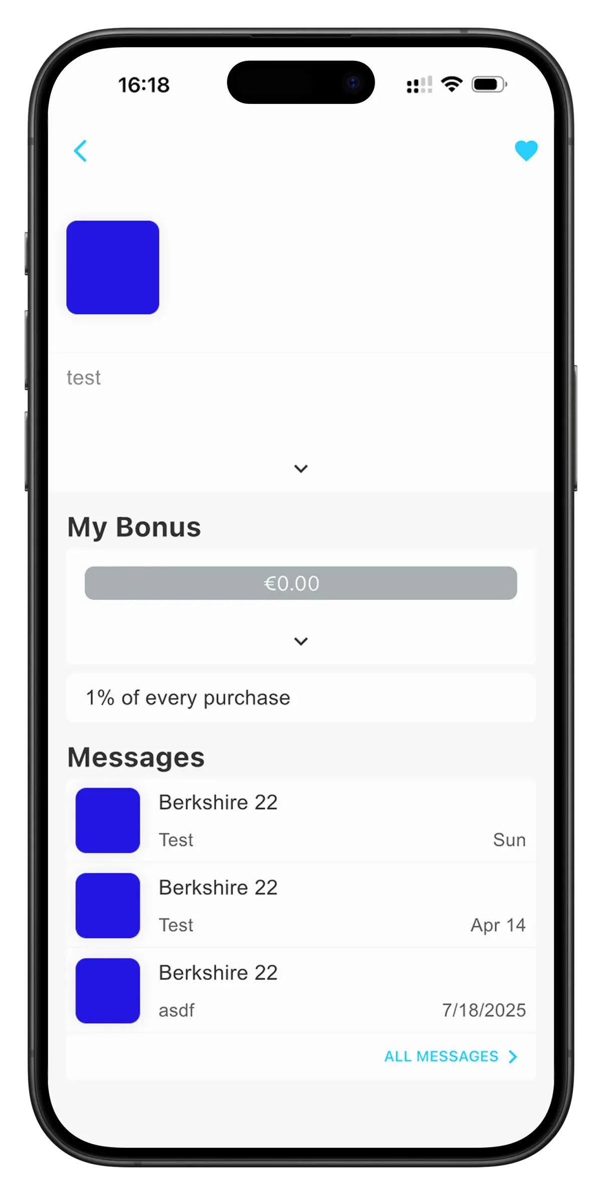 Winkeldetails met cashbackpercentage per aankoop